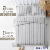 American Soft Linen 100% Washed Cotton Percale Duvet Cover Set – 200TC Yarn-Dyed Striped Bedding with 2 Pillow Shams