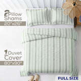 American Soft Linen 100% Washed Cotton Percale Duvet Cover Set – 200TC Yarn-Dyed Striped Bedding with 2 Pillow Shams