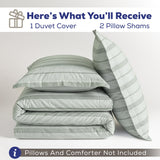 American Soft Linen 100% Washed Cotton Percale Duvet Cover Set – 200TC Yarn-Dyed Striped Bedding with 2 Pillow Shams