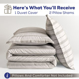 American Soft Linen 100% Washed Cotton Percale Duvet Cover Set – 200TC Yarn-Dyed Striped Bedding with 2 Pillow Shams