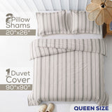 American Soft Linen 100% Washed Cotton Percale Duvet Cover Set – 200TC Yarn-Dyed Striped Bedding with 2 Pillow Shams