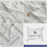 American Soft Linen 100% Washed Cotton Percale Duvet Cover Set – 200TC Yarn-Dyed Striped Bedding with 2 Pillow Shams