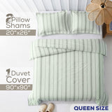 American Soft Linen 100% Washed Cotton Percale Duvet Cover Set – 200TC Yarn-Dyed Striped Bedding with 2 Pillow Shams