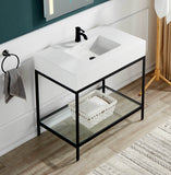 ANZZI Ventura 36" Console Sink (36" W x 28" H), Gel-Coated Resin Countertop, Stainless Steel Frame, Integrated Sink & Tempered Glass Shelf