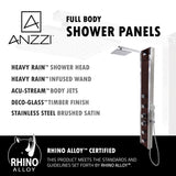 Monsoon 57 in. 4-Jetted Full Body Shower Panel System with Heavy Rain Shower and Spray Wand in Mahogany Style Deco-Glass