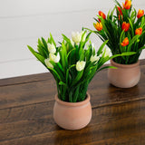 10” Artificial Tulip Plant in Ceramic Planter -Set of 3