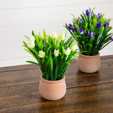 10” Artificial Tulip Plant in Ceramic Planter -Set of 3