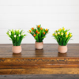 10” Artificial Tulip Plant in Ceramic Planter -Set of 3