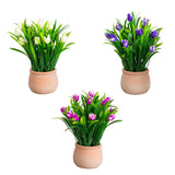 10” Artificial Tulip Plant in Ceramic Planter -Set of 3