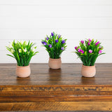 10” Artificial Tulip Plant in Ceramic Planter -Set of 3