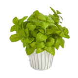 10” Basil Artificial Plant in White Planter with Silver Trimming
