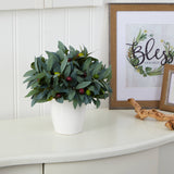 10” Olive Artificial Plant with Berries in White Planter