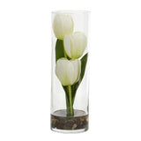 10” Tulips Artificial Arrangement in Cylinder Vase