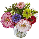 10.5" Artificial Peony and Mum in Glass Vase"