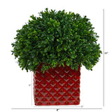 11” Boxwood Topiary Artificial Plant in Red Planter (Indoor/Outdoor)