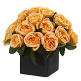 11” Rose Artificial Arrangement in Black Vase