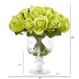 11” Rose Artificial Arrangement in Royal Glass Urn