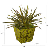12” Aloe Succulent Artificial Plant in Green Tin Planter