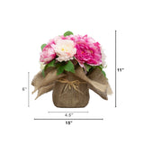 12” Artificial Peony Arrangement in Burlap Vase