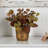 12” Fall Eucalyptus, Pinecones and Berries Artificial Autumn Arrangement in Decorative Vase
