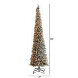12’ Flocked Pencil Artificial Christmas Tree with 1000 Clear Lights and 1819 Bendable Branches