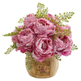 12” Peony Artificial Arrangement in Decorative Planter