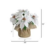 13" Artificial Poinsettia Arrangement in Burlap Planter - Set of 2