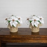 13" Artificial Poinsettia Arrangement in Burlap Planter - Set of 2
