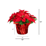 13" Artificial Poinsettia Arrangement in Red Wrapped Planter - Set of 2