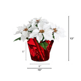 13" Artificial Poinsettia Arrangement in Red Wrapped Planter - Set of 2