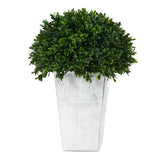 13” Boxwood Topiary Artificial Plant in Embossed White Planter(Indoor/Outdoor)