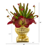 13” Mixed Succulent Artificial Plant in Gold Urn