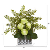 13” Rose and Maiden Hair Arrangement in Hanging Planter