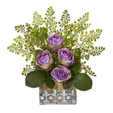 13” Rose and Maiden Hair Arrangement in Hanging Planter