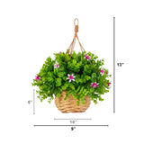 13” UV Resistant Artificial Lily and Eucalyptus Woven Hanging Basket (Indoor/Outdoor)