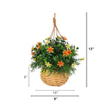 13” UV Resistant Artificial Lily and Mixed Greens in Woven Hanging Basket (Indoor/Outdoor) - Set of 2