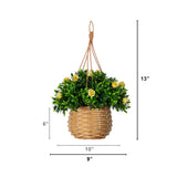13” UV Resistant Artificial Mini Rose and Aptenia in Woven Hanging Basket (Indoor/Outdoor) - Set of 2