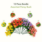 13in. UV Resistant Artificial Pansy Bush (Indoor/Outdoor) - Set of 12