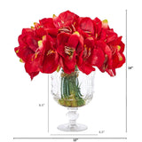 14” Amaryllis Bouquet Artificial Arrangement in Royal Vase