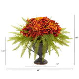 14” Dahlia and Fern Artificial Arrangement in Metal Goblet
