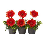 14” Gerber Daisy Artificial Arrangement in Trio Metal Vase