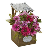 14” Mixed Daisy Artificial Plant in Tin Roof Planter