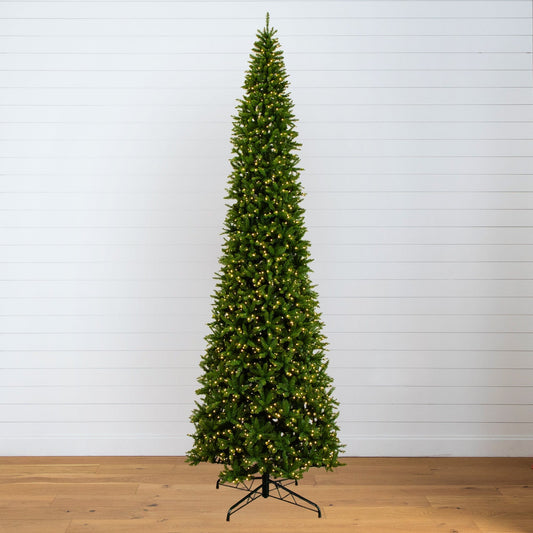15’ Artificial Slim Green Mountain Pine Christmas Tree with 1900 Warm White LED Lights
