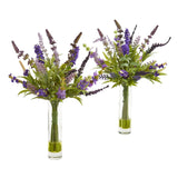 15” Lavender Artificial Arrangement in Glass Vase (Set of 2)