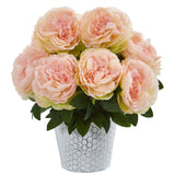 15” Peony Artificial Arrangement in Embossed White Vase