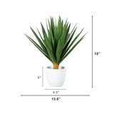 15” UV Resistant Artificial Agave Plant in White Planter (Indoor/Outdoor)