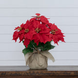 16" Artificial Poinsettia Arrangement in Burlap Planter