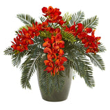 16” Phalaenopsis Orchid and Cycas Plant in Planter