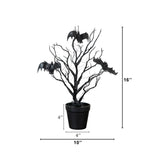 16” Pre-Lit Artificial Halloween Black Spooky Twig Tree with Bats and 20 Orange & Purple LED Lights