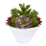 16” Succulent Garden Artificial Plant in White Bowl Vase